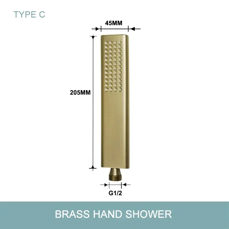 Modern brushed gold hand shower with rectangular head and g1/2 threaded connection with stainless steel hose