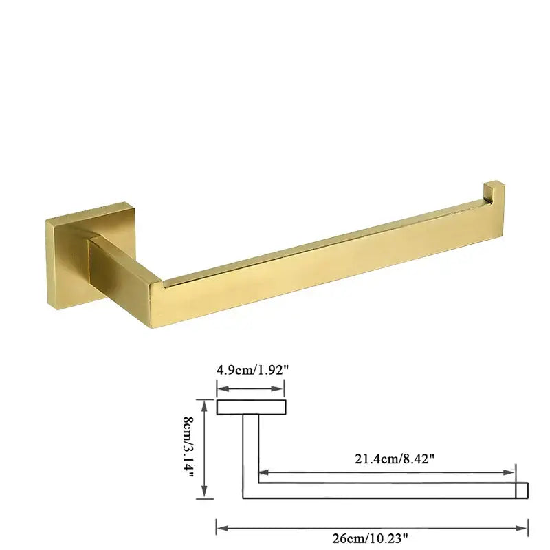 Modern brushed gold hardware set bathroom towel rail with sleek rectangular design and decorbites brushed gold finish