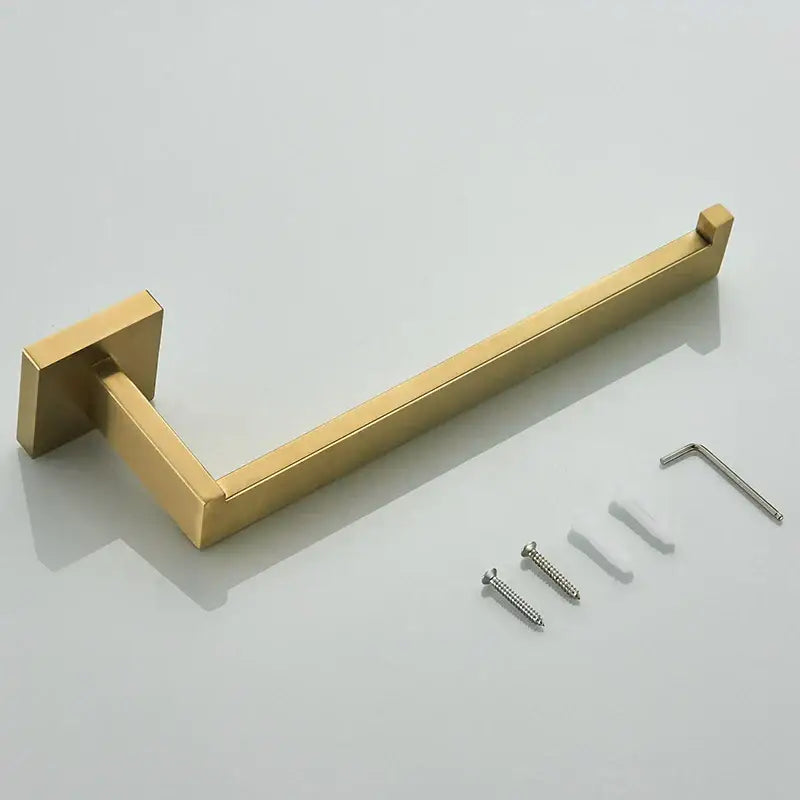Modern brushed gold hardware set rectangular towel rack with minimalist design and decorbites brushed gold finish