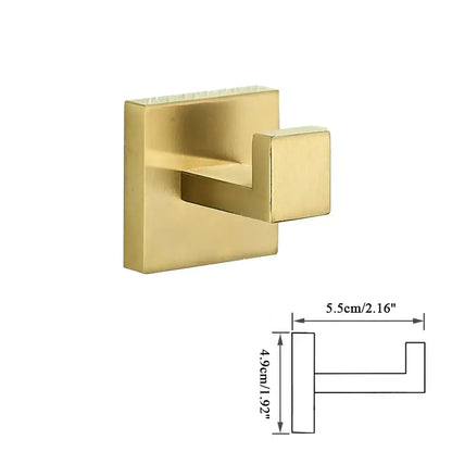 Gold-colored brushed gold square wall hook with sleek metallic finish from decorbites brushed gold hardware set for bathroom use