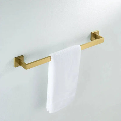 Modern brushed gold hardware set bathroom towel rail with sleek rectangular design for stylish towel storage decorbites brushed gold