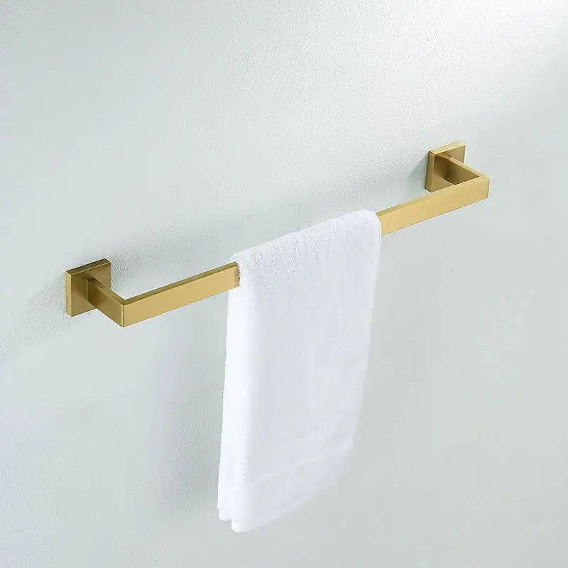 Modern brushed gold hardware set bathroom towel rail with sleek rectangular design for stylish towel storage decorbites brushed gold
