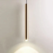 Modern brushed gold led pendant light with a sleek cylindrical design and illuminated base for dining room decorbites gold led