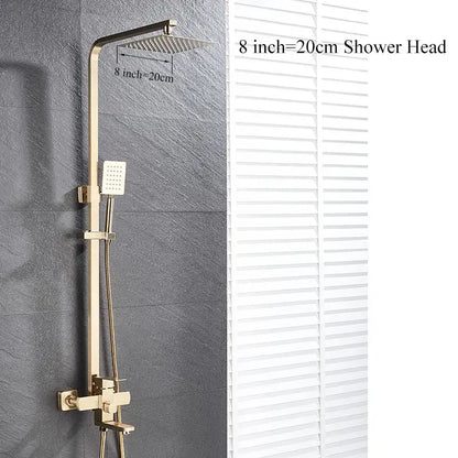 Modern brushed gold shower set with rectangular rain shower head and adjustable handheld sprayer by decorbites