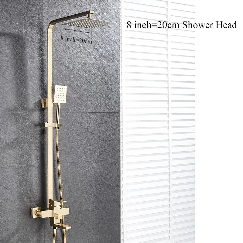 Modern brushed gold shower set with rectangular rain shower head and adjustable handheld sprayer by decorbites