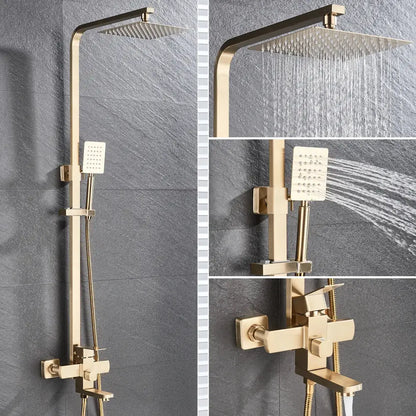 Modern brushed gold shower set with square rainhead handheld spray and wall-mounted valve by decorbites brushed gold