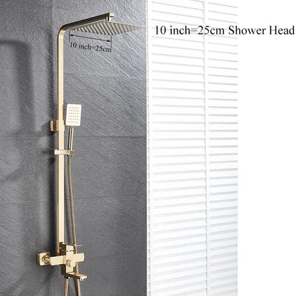 Modern brushed gold rectangular shower set with handheld spray and vertical rail by decorbites brushed gold for bathroom decor