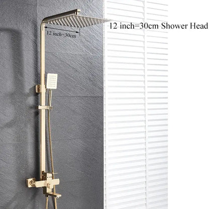 Modern brushed gold shower set featuring a 12-inch rainfall shower head and handheld sprayer by decorbites brushed gold
