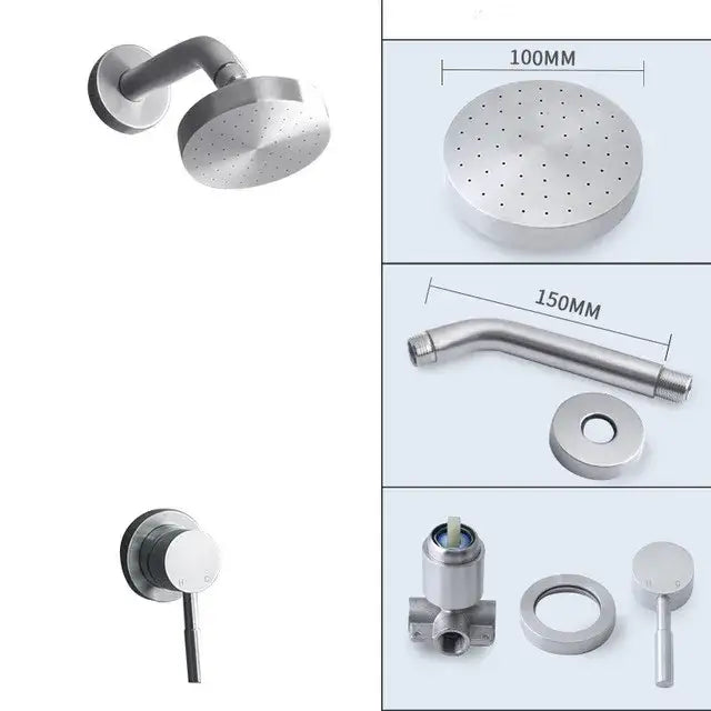 Stainless steel shower head with multiple spray holes in a modern brushed gold rainfall shower faucet set bathroom fixture