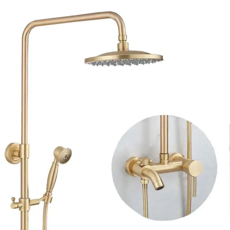 Modern brushed gold shower set in brass with rectangular rainhead and handheld sprayer for bathroom use decorbites brushed gold