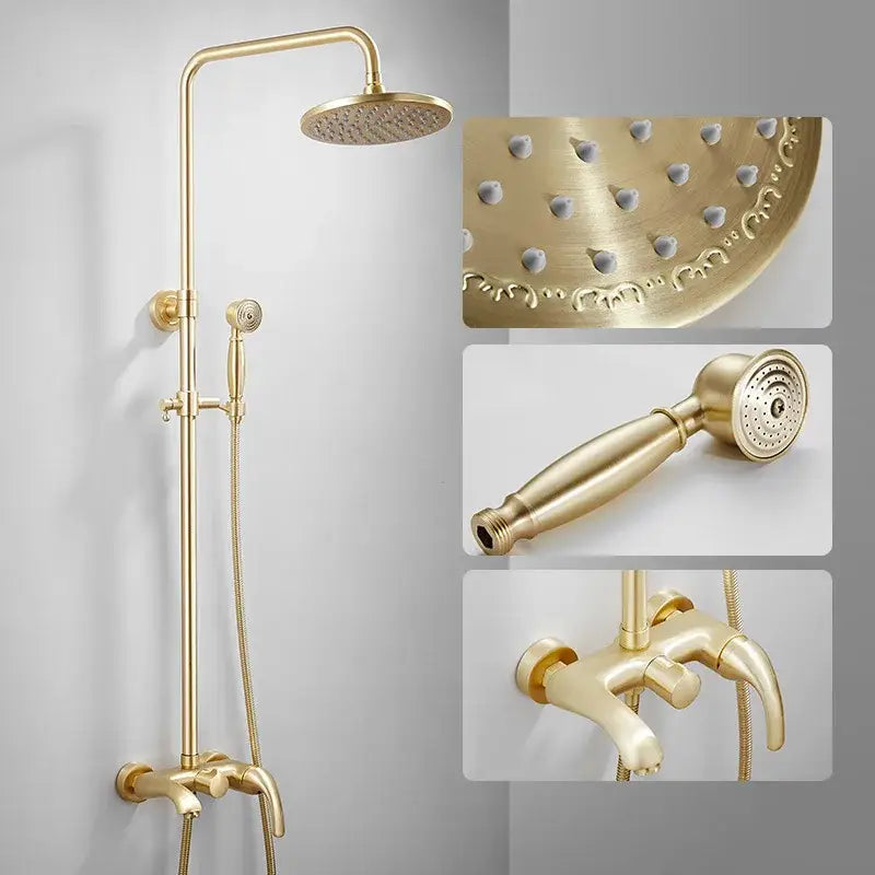 Modern brushed gold rainfall shower set with rectangular rainhead handheld sprayer and bathtub faucet decorbites brushed gold shower set