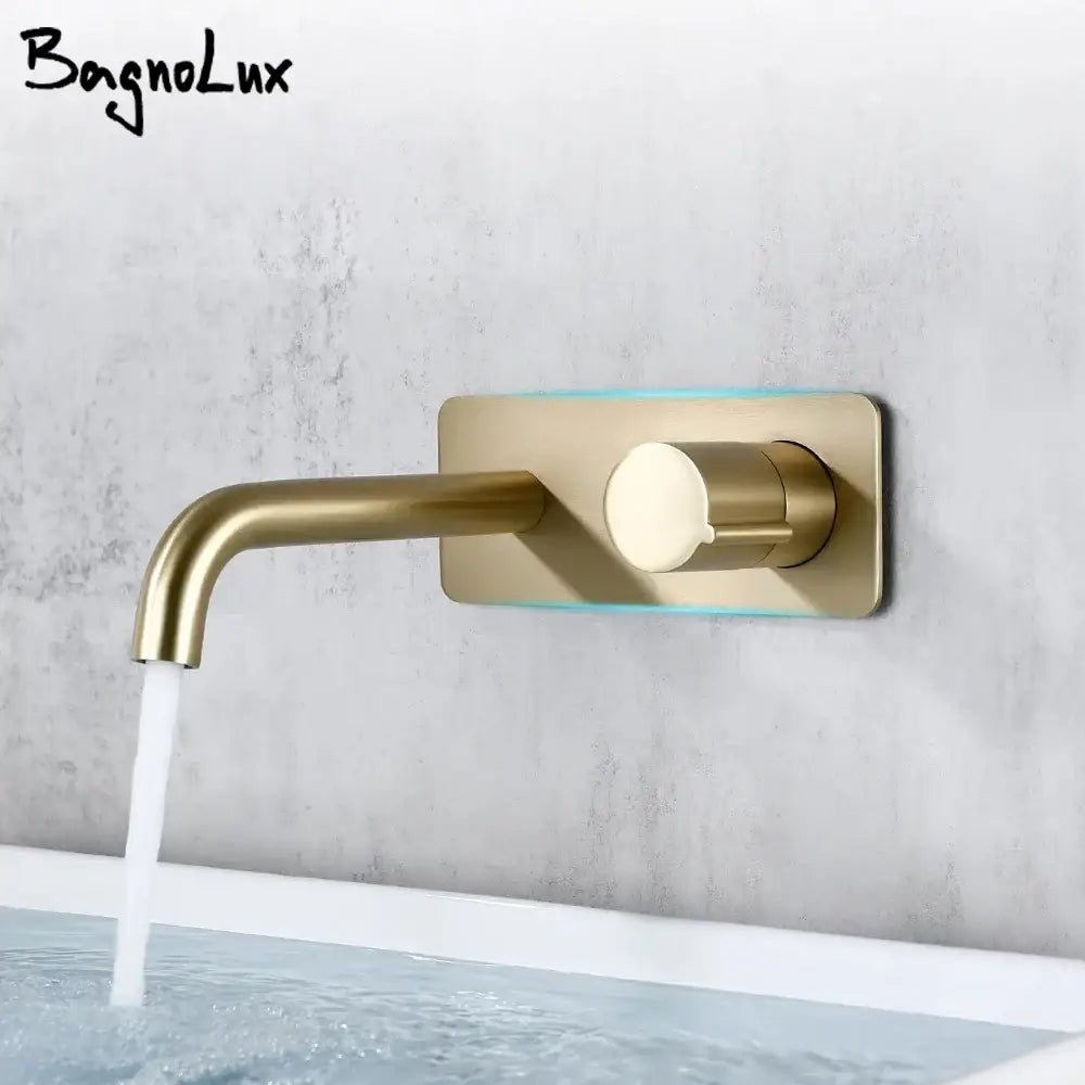 Bagnolux modern brushed gold rectangular wall mounted faucet in bathroom mixer with sleek design and durable finish
