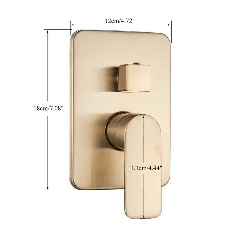Modern brushed gold shower mixer control valve with sleek rectangular design and minimalist square mixer control handle