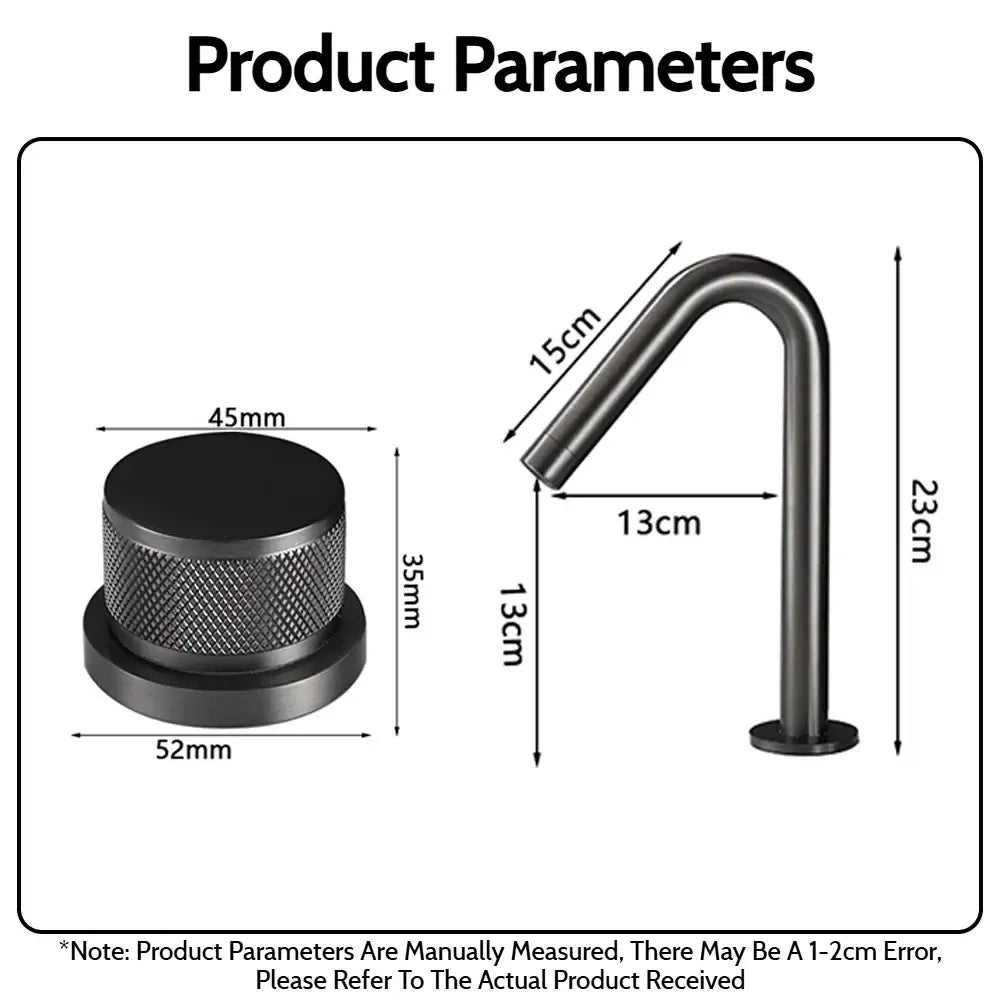 Black matte metal faucet with curved spout and textured knob for modern brushed gold contemporary widespread dual-hole setup