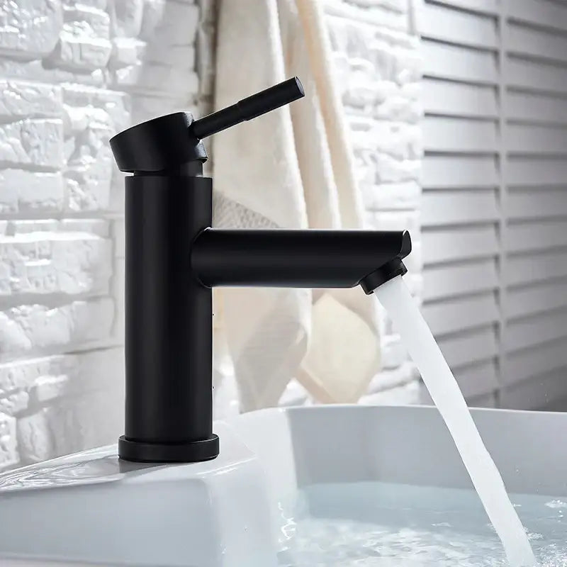 Modern brushed gold solid brass bathroom faucet with single handle and sleek black matte finish decorbites brushed gold