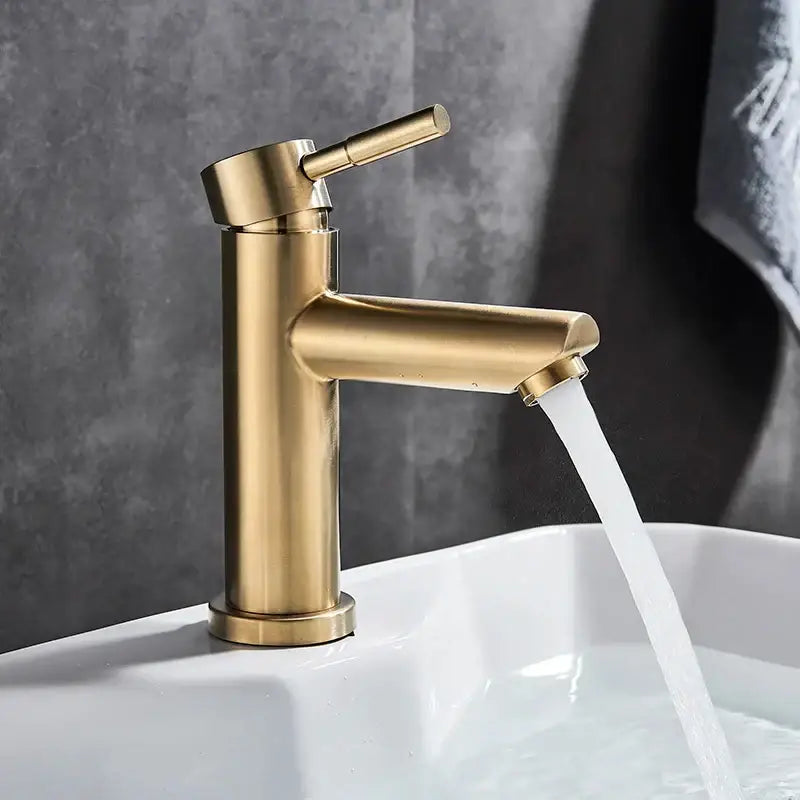 Modern brushed gold solid brass bathroom faucet single handle tap with sleek design and decorbites brushed gold finish
