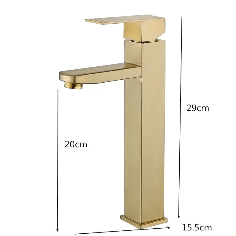 Modern brushed gold stainless steel basin mixer faucet with sleek metallic finish and minimalist design for bathroom decorbites brushed gold