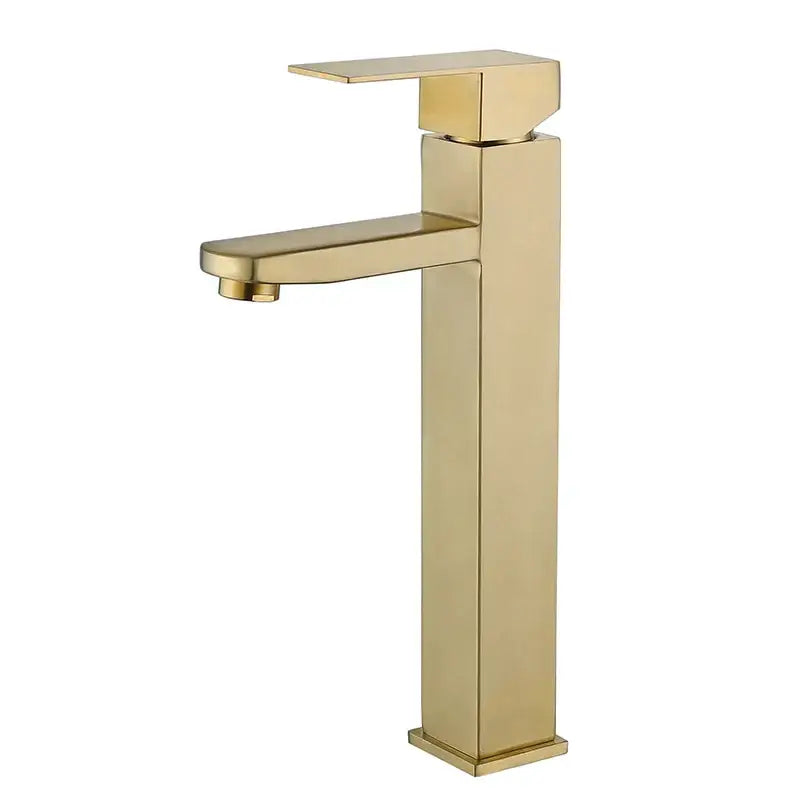 Modern brushed gold stainless steel basin mixer faucet with sleek minimalist design for bathroom decorbites brushed gold style