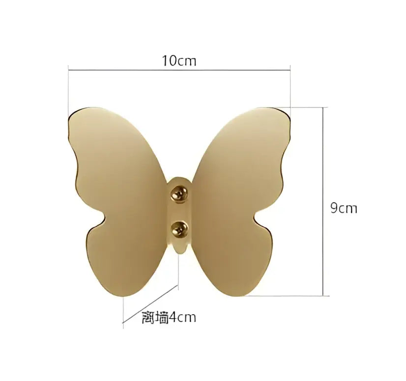 Modern brushed gold stainless steel robe hook shaped like a butterfly with a sleek mirrored finish and two screw fasteners