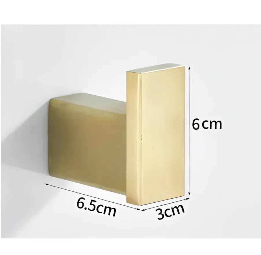 Modern brushed gold stainless steel robe hook with rectangular shape and sleek metallic finish for bathroom use