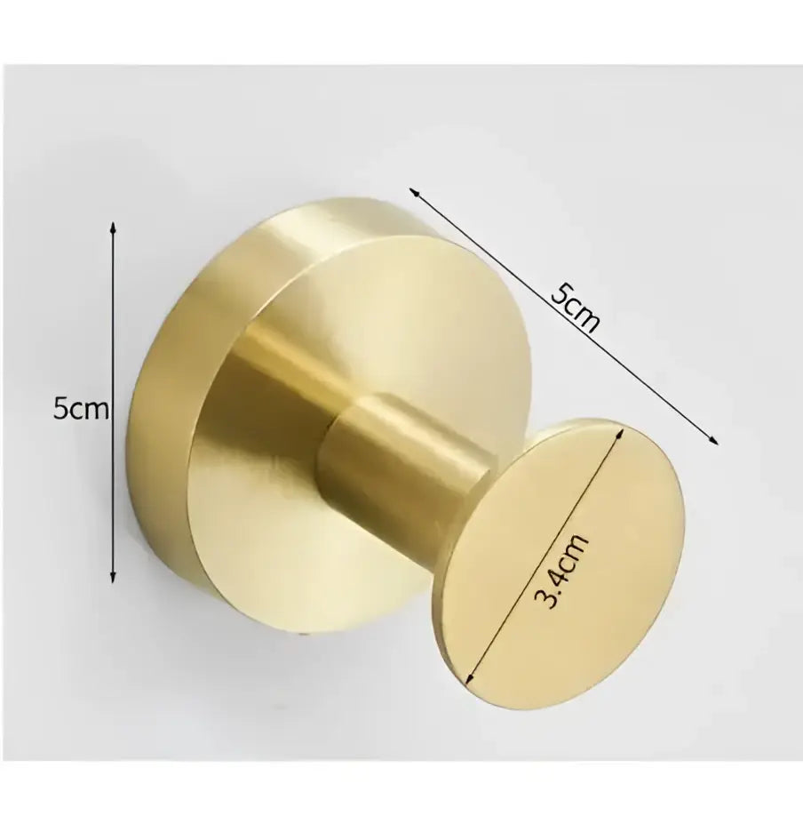 Modern brushed gold stainless steel robe hook with a double-sided brushed brass design and 5cm height for bathroom use