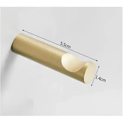 Modern brushed gold stainless steel robe hook with a gold cylindrical design and smooth curved cutout end for bathroom use