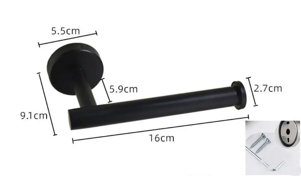 Modern sleek black matte metal toilet paper holder designed as a stylish paper holder for kitchen or bathroom use