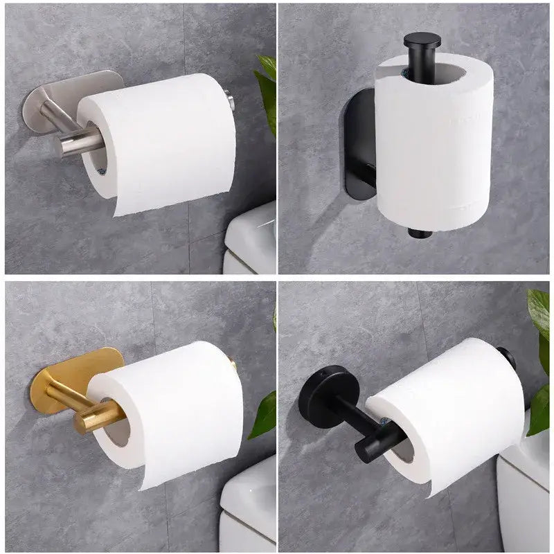 Modern brushed gold stainless steel toilet paper holder with wall-mounted design available in multiple finishes