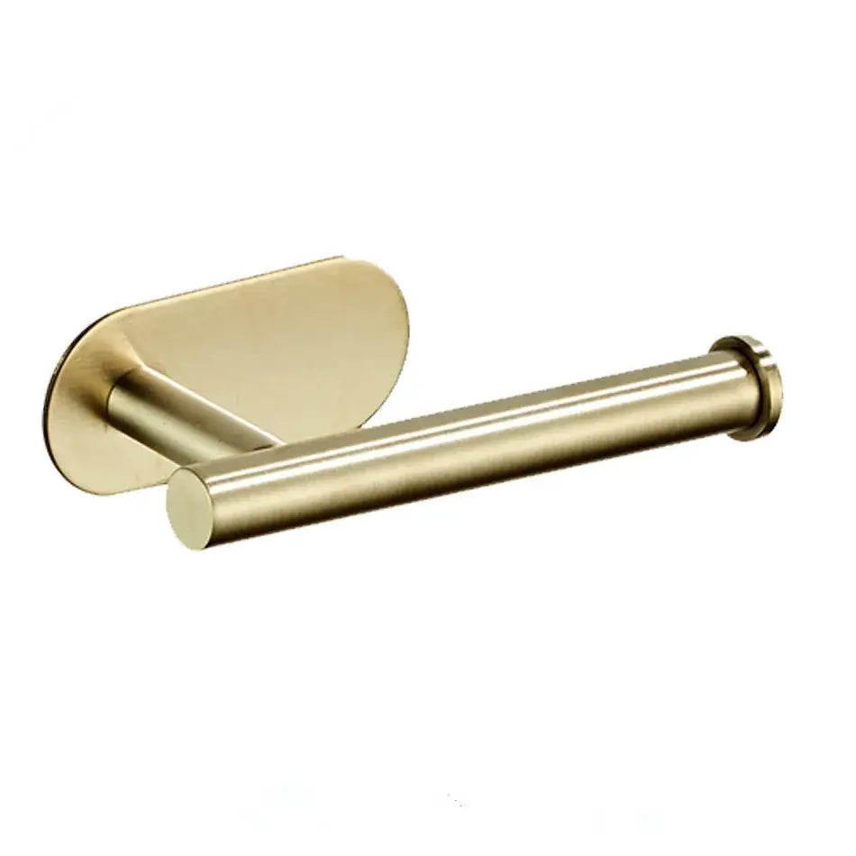 Modern brushed gold stainless steel toilet paper holder with sleek metal design for kitchen or bathroom use