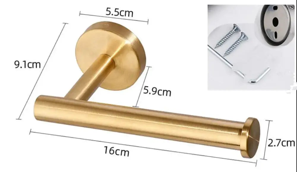 Modern brushed gold stainless steel toilet paper holder with cylindrical design and sleek metal finish for kitchen use