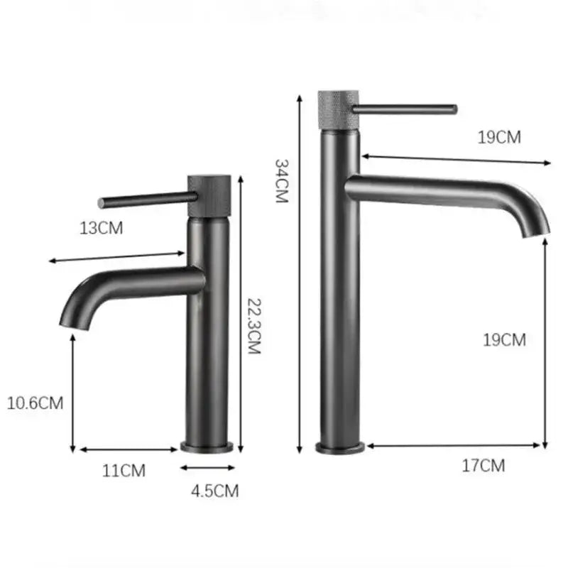 Modern brushed gold swivel faucet bathroom basin sink with black matte finish and sleek cylindrical spouts decorbites brushed gold