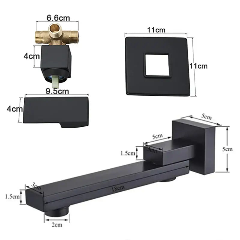 Modern brushed gold wall mounted basin faucet with black matte finish and brass valve components for bathroom mixer