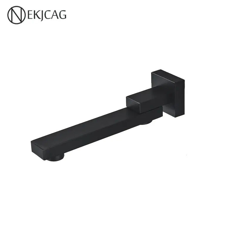 Black matte wall mounted shower faucet with modern angular design paired with brushed gold basin faucet mixer rotating spout