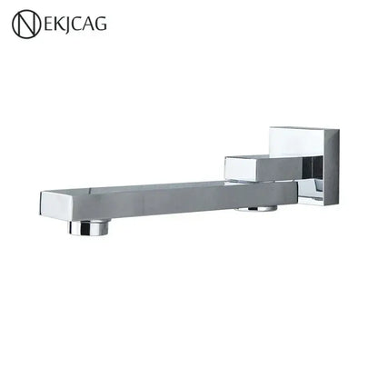Modern wall mounted basin faucet with chrome finish and sleek rectangular angular geometric design for bathroom use