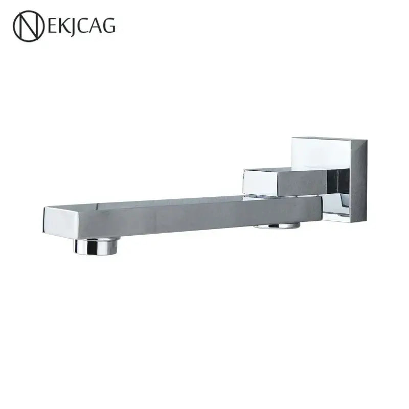 Modern wall mounted basin faucet with chrome finish and sleek rectangular angular geometric design for bathroom use