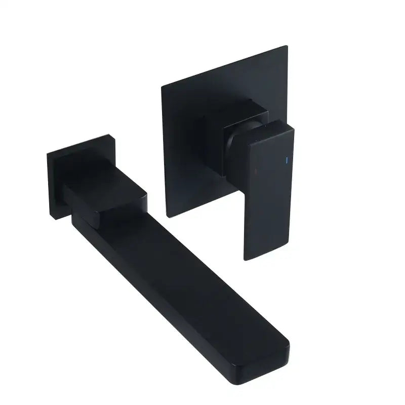 Modern brushed gold wall mounted basin faucet set with black matte rectangular spout and square handle basin faucet set
