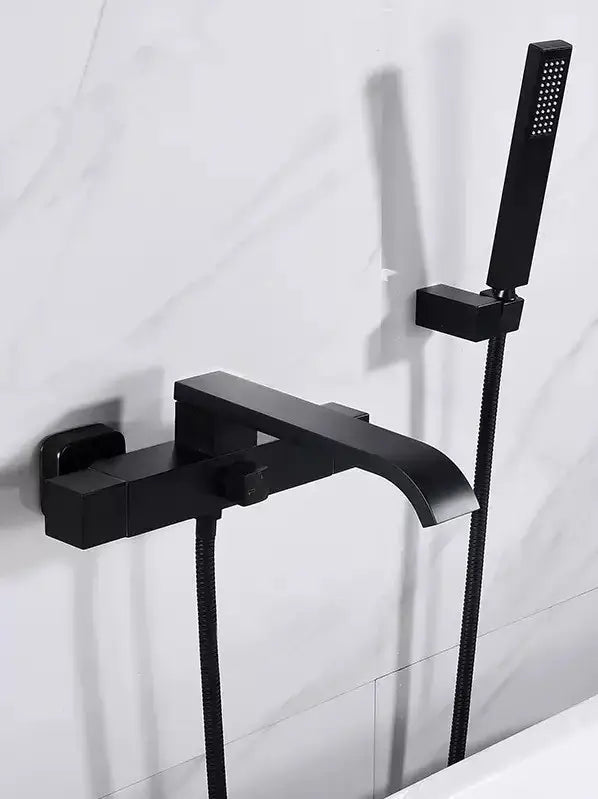Black matte modern bathroom faucet with integrated showerhead and hose for decorbites brushed gold wall mounted bathtub set