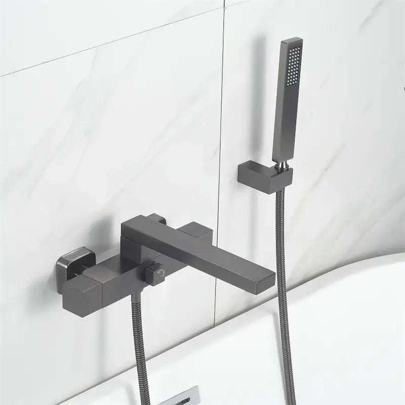 Modern matte black bathtub faucet with matching handheld complements decorbites brushed gold wall mounted waterfall set