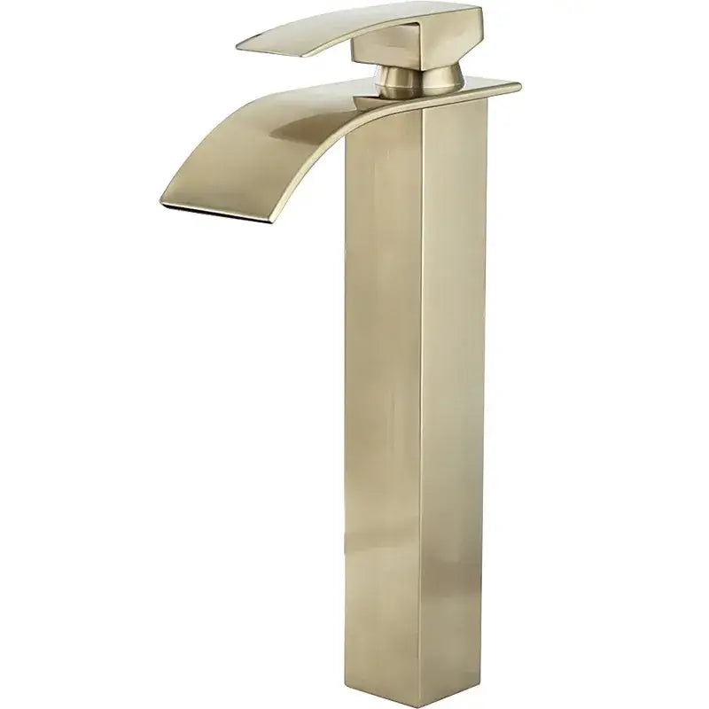 Modern brushed gold basin faucet with sleek rectangular spout and minimalist design decorbites brushed gold tap