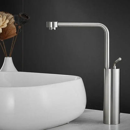 Modern brushed gold waterfall faucet with sleek cylindrical base and curved spout for decorbites faucet swivel sink