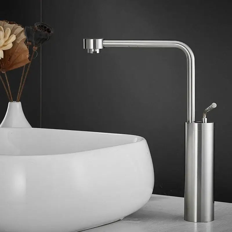Modern brushed gold waterfall faucet with sleek cylindrical base and curved spout for decorbites faucet swivel sink