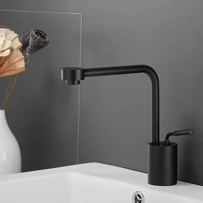 Black matte modern kitchen faucet with curved spout and cylindrical base for decorbites brushed gold faucet swivel sink use