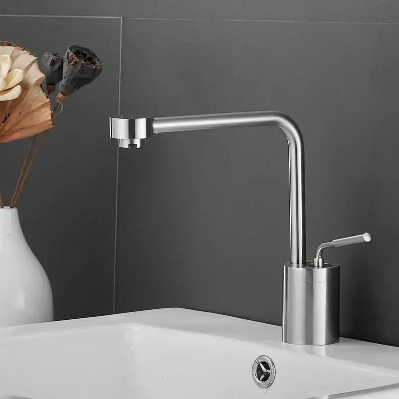 Modern chrome-finished faucet swivel sink with sleek curved spout and cylindrical base for decorbites brushed gold decor