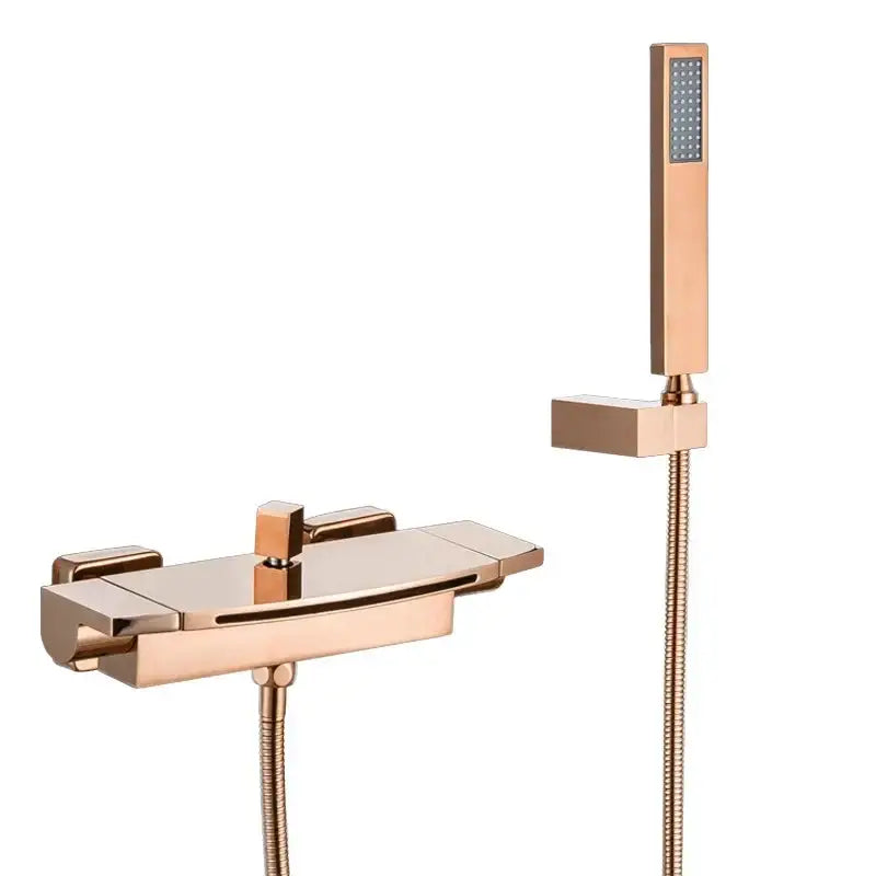 Modern brushed gold shower faucet set with rose gold finish handheld showerhead and wall-mounted faucet for bathroom