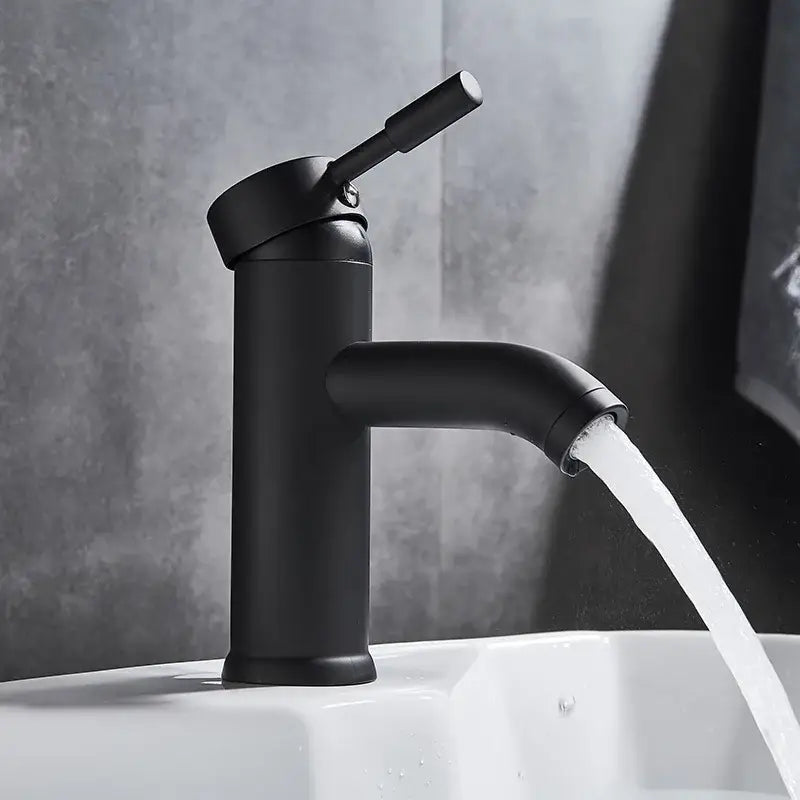 Black matte single-handle basin faucet with sleek modern design complementing decorbites golden brass basin style