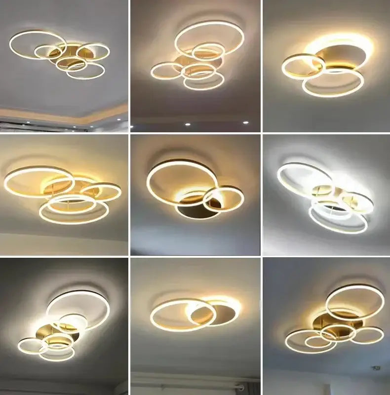 Modern circular led ceiling chandelier with brushed golden led rings for elegant living room decorbites golden led ceiling