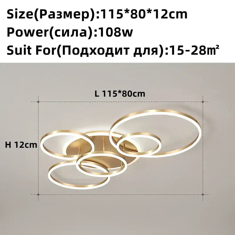 Modern brushed golden led ceiling chandelier with overlapping rings design for living room decorbites brushed golden lighting