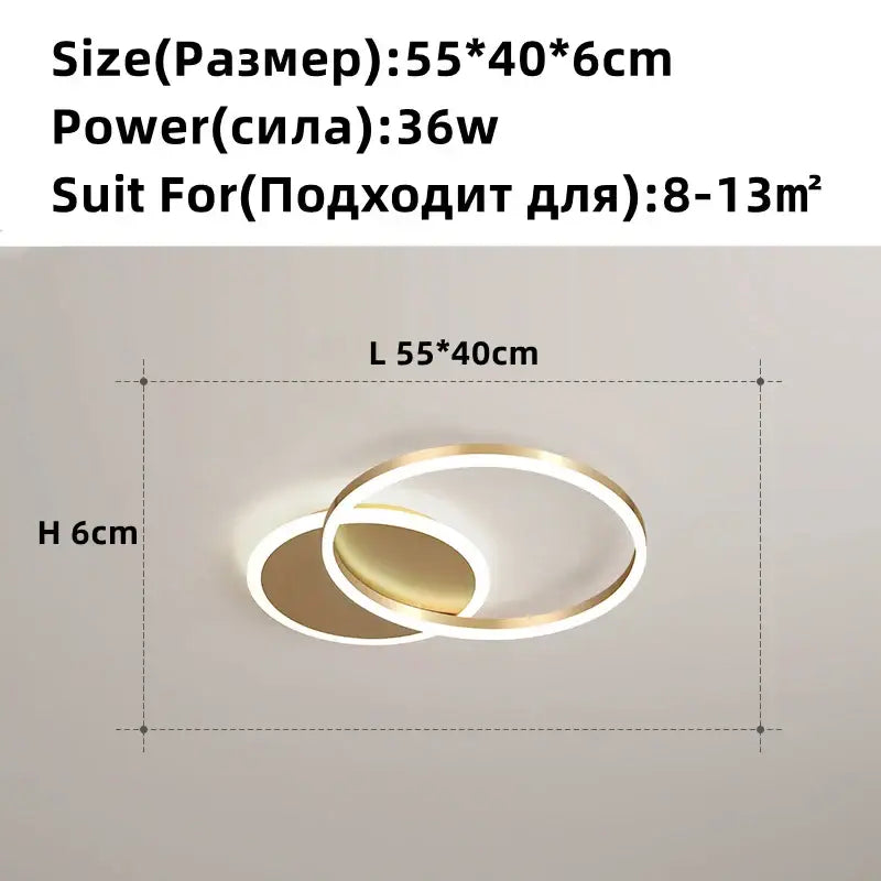 Modern brushed golden led ceiling chandelier with two interlocking rings for living room decorbites brushed golden design