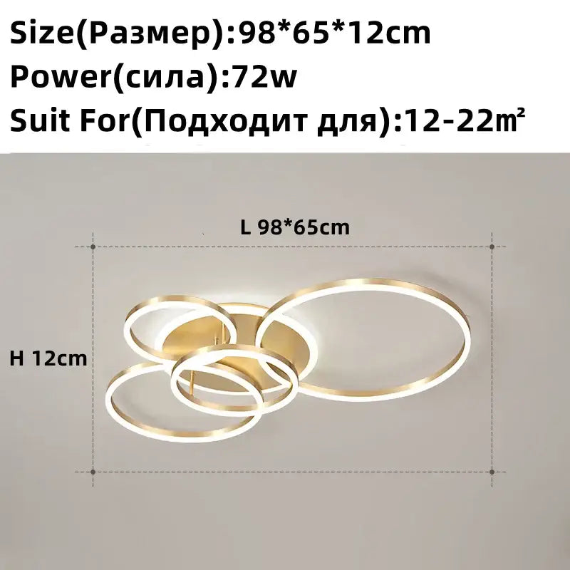 Modern brushed golden led ceiling chandelier with overlapping circular rings for living room decorbites brushed golden lighting