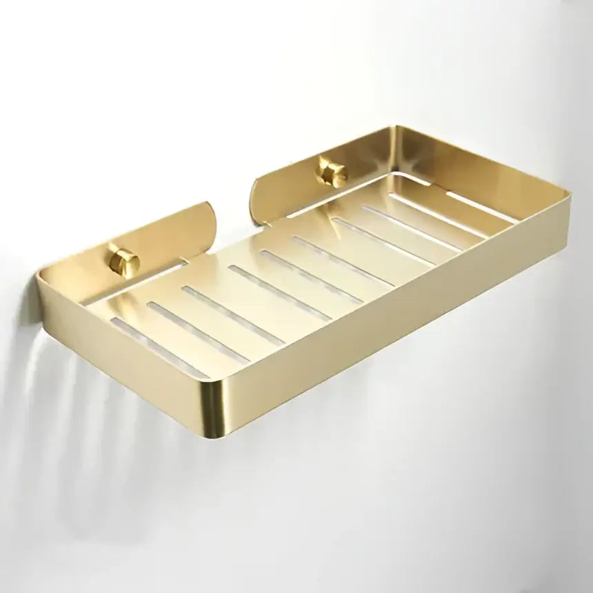 Modern brushed matt gold decorbites bath set soap dish with sleek metal design and slotted drainage surface